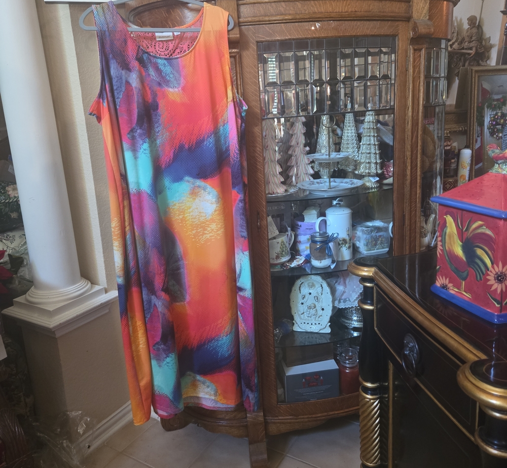 Avenue Multicolor Abstract Maxi Dress - Orange, Turquoise, Purple
